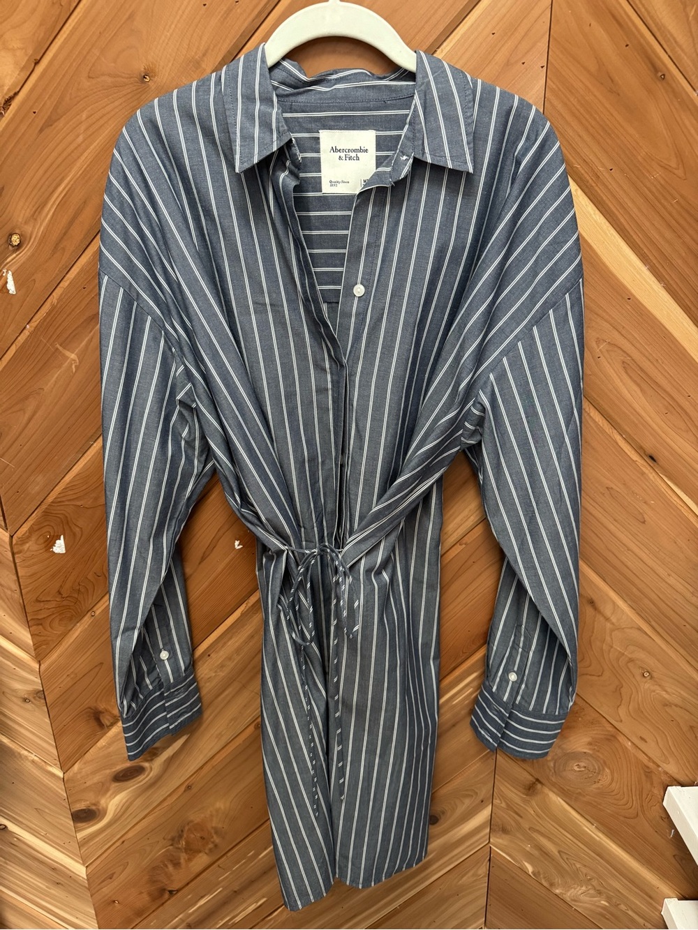 Abercrombie & Fitch Blue Stripe Button-Up Shirt Dress Medium Tall